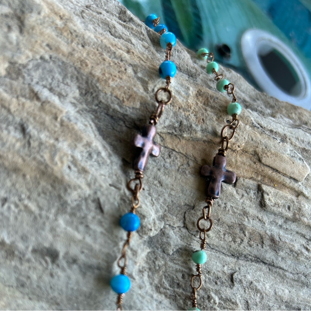 Artisan cross and copper accent Bead bracelet